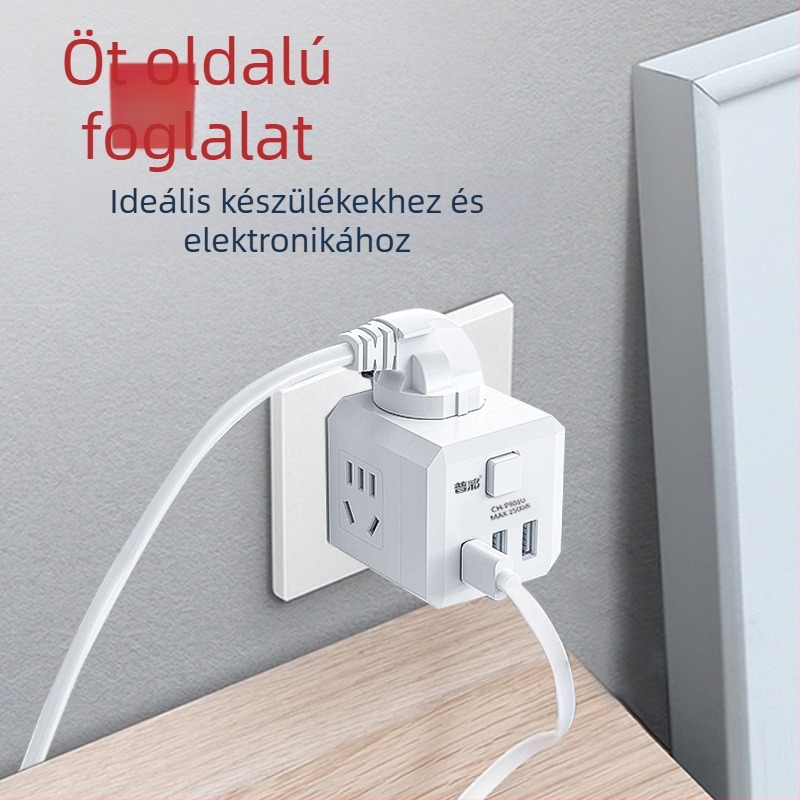 USB töltő kocka alakú elosztó, több dugaszoló aljzattal, 220V, 2500W, CCC tanúsítvány