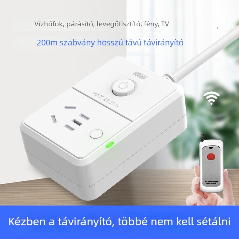 Pucai vezeték nélküli távirányítós aljzat, 220V, 10A, 2500W, biztonsági védelemmel