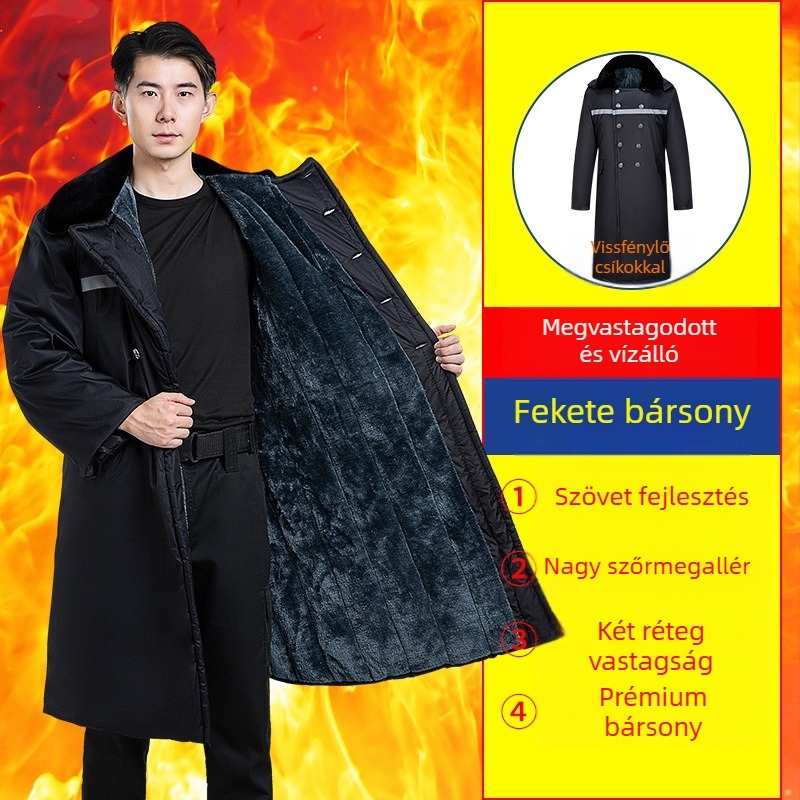 Katonai stílusú hosszú kabát, polár fleece anyagból, meleg, egyszínű, téli, D-stílus