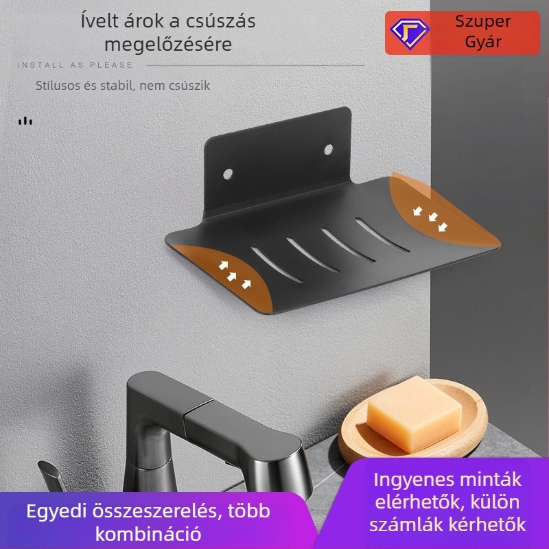 Falra szerelhető szappántartó, fúrás nélkül, vasból, modern letisztult stílus, 1 réteg, konyhai tárolás