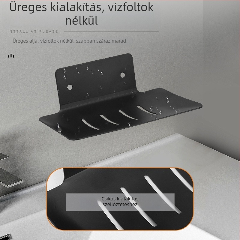 Falra szerelhető szappántartó, fúrás nélkül, vasból, modern letisztult stílus, 1 réteg, konyhai tárolás