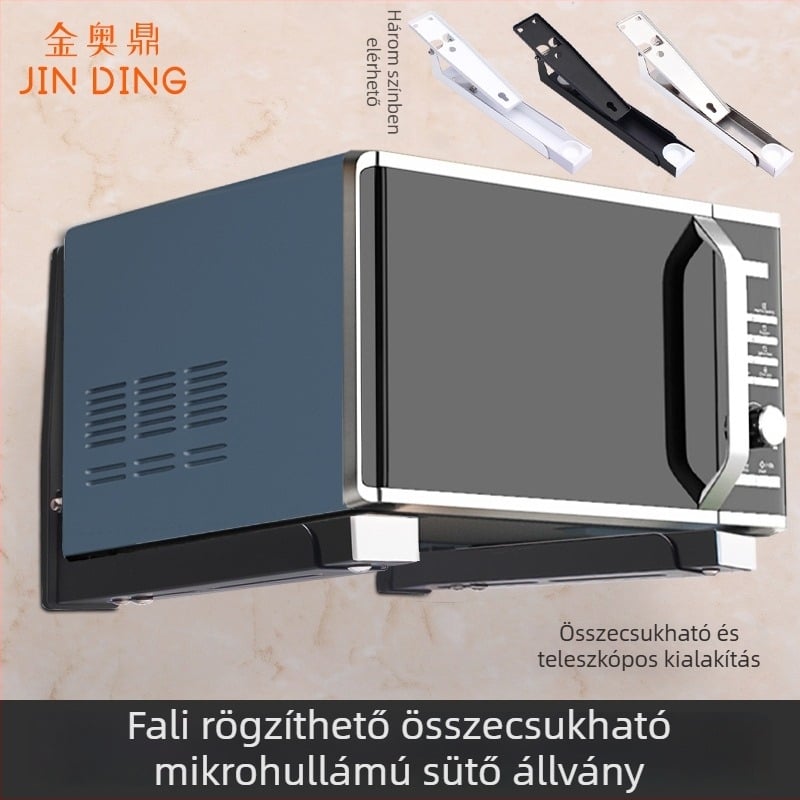 Falra szerelt rozsdamentes acélből készült mikrohullámú sütő állvány, kihúzható és összecsukható, nordic stílusú, modell 2025.1.18