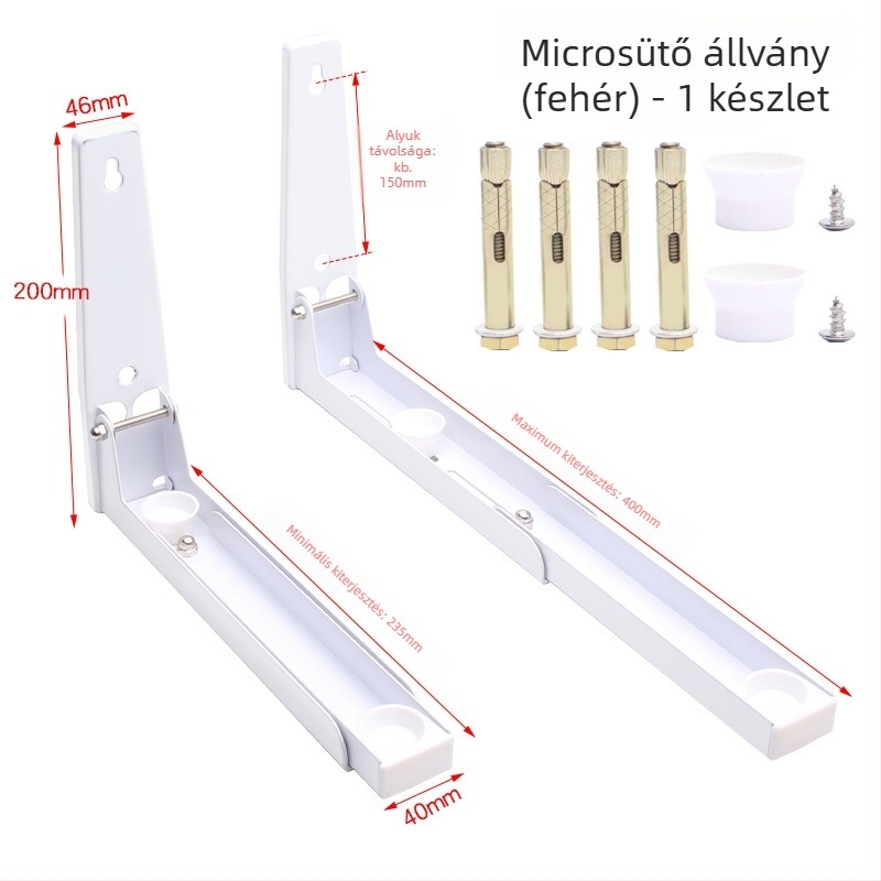 Falra szerelt rozsdamentes acélből készült mikrohullámú sütő állvány, kihúzható és összecsukható, nordic stílusú, modell 2025.1.18