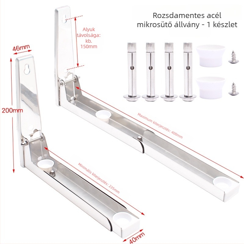 Falra szerelt rozsdamentes acélből készült mikrohullámú sütő állvány, kihúzható és összecsukható, nordic stílusú, modell 2025.1.18