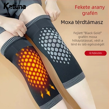 Grafén melegítő térdvédő Mugworttal, vastag fleece bélés, meleg és védelem a hideg ellen, kompressziós pántokkal, csúszásmentes, kényelmes sportvédő térdnek