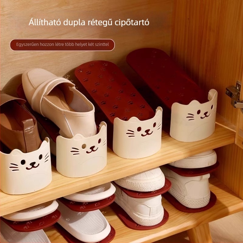 Beépített cipőszekrény, kétszintes, állítható, helytakarékos tároló rekeszekkel, műanyagból