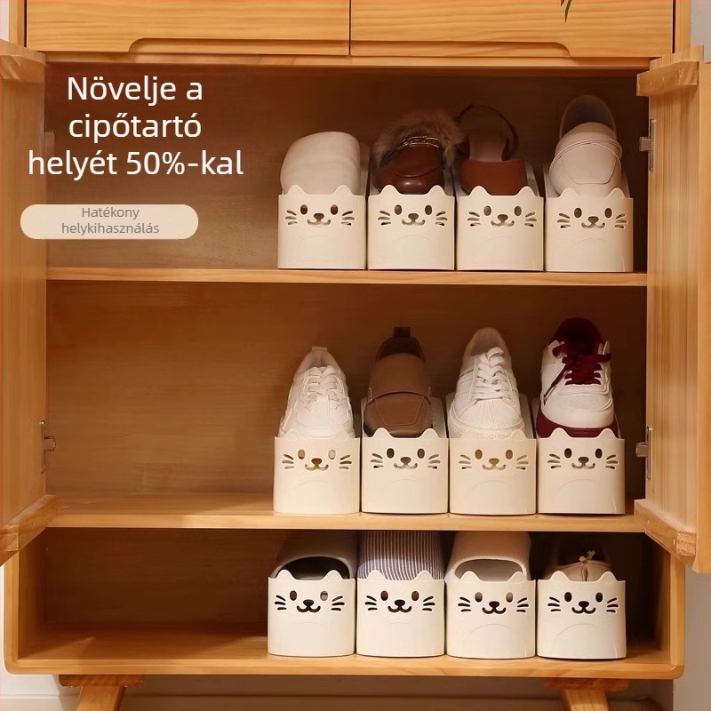 Beépített cipőszekrény, kétszintes, állítható, helytakarékos tároló rekeszekkel, műanyagból