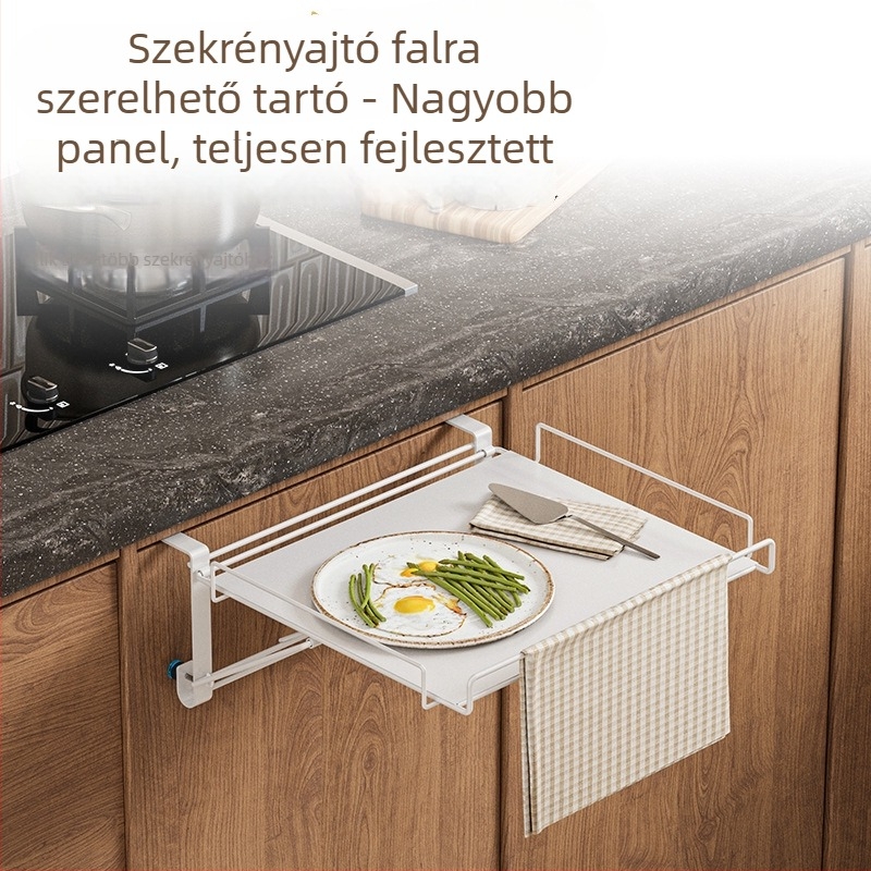 Konyhai polc, összecsukható, fali szerelésű, rozsdamentes acél, japán retro stílus, 1 szintű tárolás