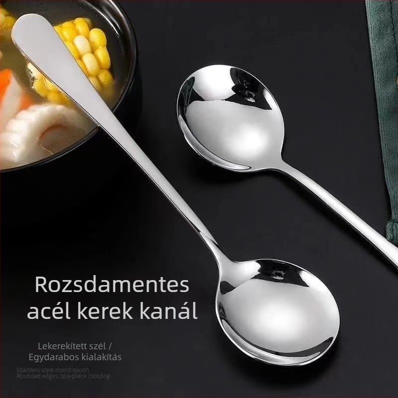 Felnőtteknek szánt rozsdamentes acél kör kanál — retro stílus, gépi polírozott felület, 410-es rozsdamentes acél