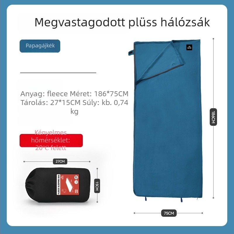 Boríték alakú hálózsák, külső és bélés 100% poliészter, súly 500 g, felnőtteknek, használható hotelben, kempingben, nappaliban és irodában.