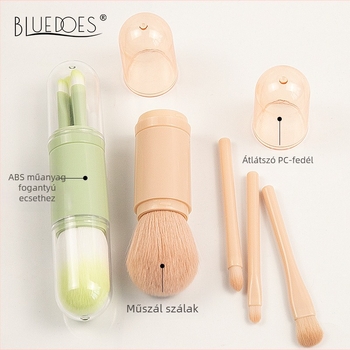 Négy az egyben visszahúzható sminkecset készlet, hordozható és multifunkcionális, szintetikus szálakkal, dobozos csomagolás.