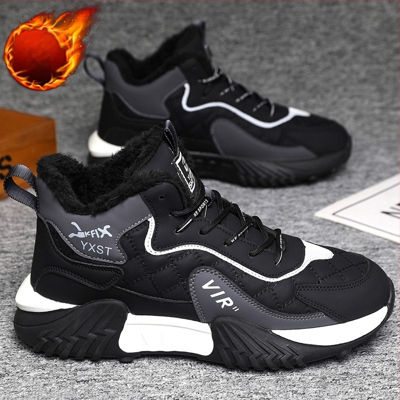 Férfi magas szárú sportcipő fleece bélés, csúszásmentes gumitalp, könnyű szintetikus bőr felsőrész