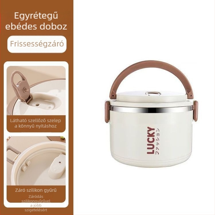 Kétrétegű hőszigetelt ebédes doboz, kör alakú, élelmiszer-minőségű műanyagból, 1–2 L kapacitás, fedél, hordozható, mikrohullámú sütő nem alkalmas