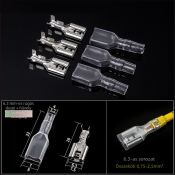 Crimpelt réz terminál csatlakozó, 4.8/6.3 mm, női csatlakozó, 1000 darab