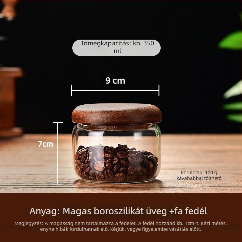 Boroszilikát üveg cukortartó fa fedéllel, hengeres alak, 301–500 ml kapacitás, mikrohullámú sütőbe tehető