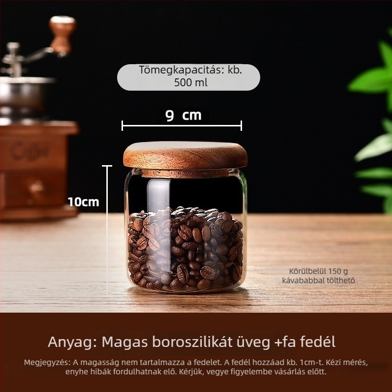 Boroszilikát üveg cukortartó fa fedéllel, hengeres alak, 301–500 ml kapacitás, mikrohullámú sütőbe tehető