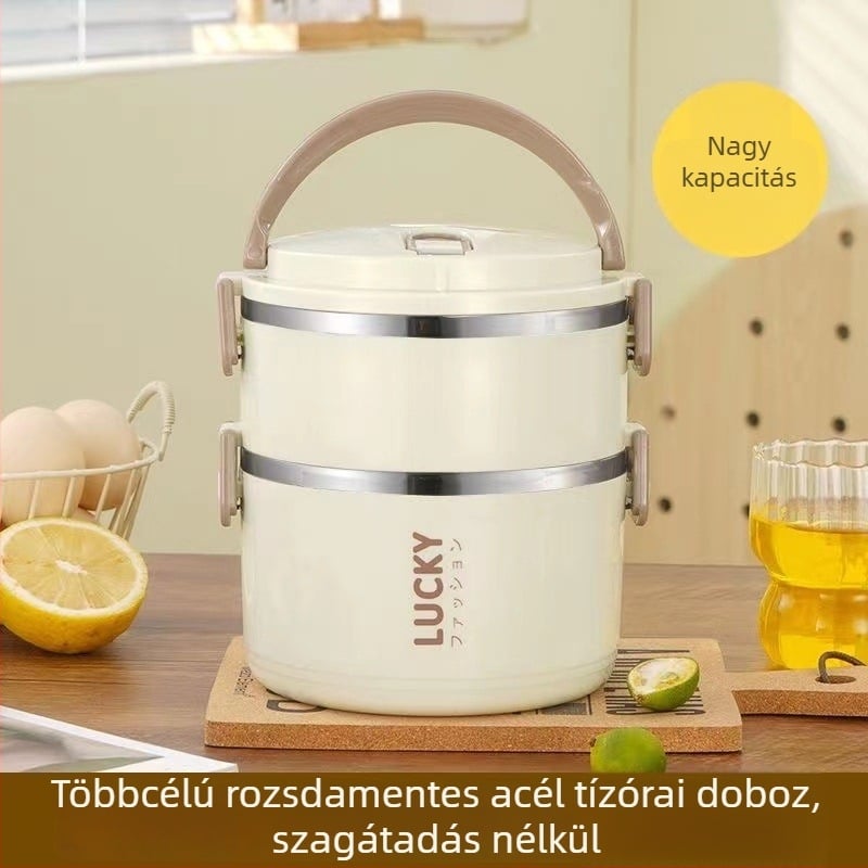 Kétszintes kerámiás ebédes doboz fedővel, kör alakú, 301-500 ml, gyermekeknek, mikrohullámú sütőben nem használható