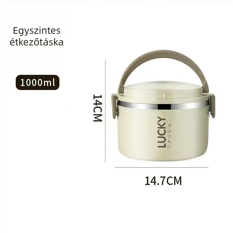 Kétszintes kerámiás ebédes doboz fedővel, kör alakú, 301-500 ml, gyermekeknek, mikrohullámú sütőben nem használható