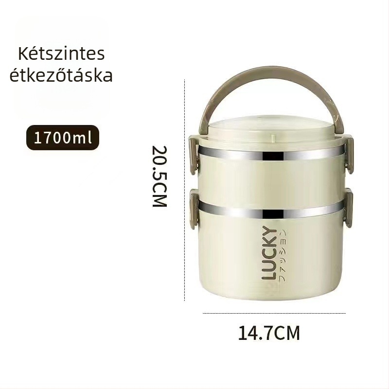 Kétszintes kerámiás ebédes doboz fedővel, kör alakú, 301-500 ml, gyermekeknek, mikrohullámú sütőben nem használható