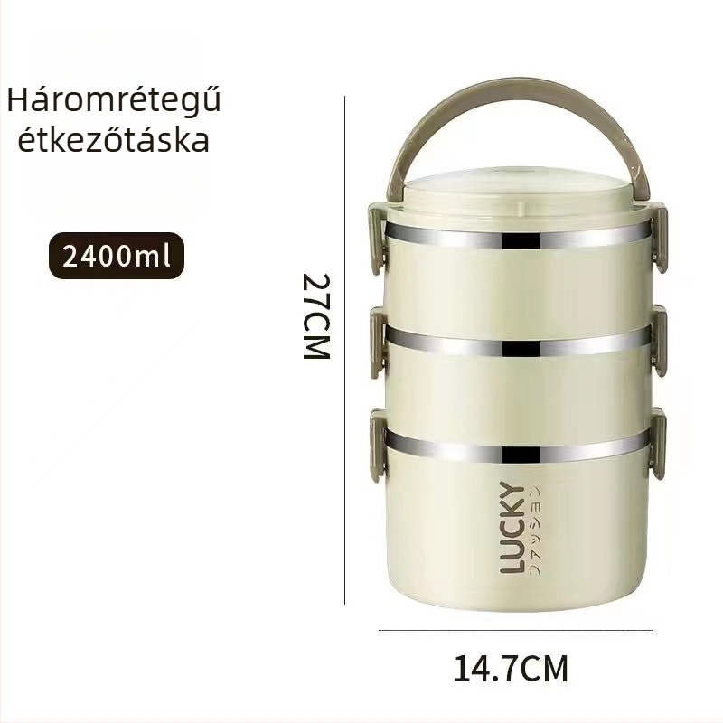 Kétszintes kerámiás ebédes doboz fedővel, kör alakú, 301-500 ml, gyermekeknek, mikrohullámú sütőben nem használható