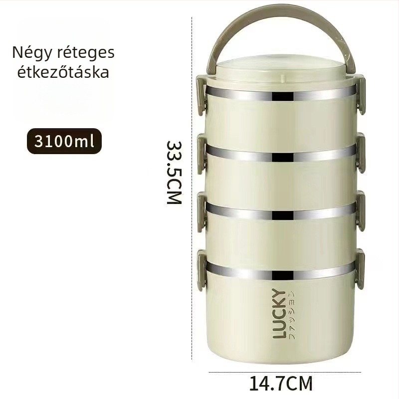 Kétszintes kerámiás ebédes doboz fedővel, kör alakú, 301-500 ml, gyermekeknek, mikrohullámú sütőben nem használható