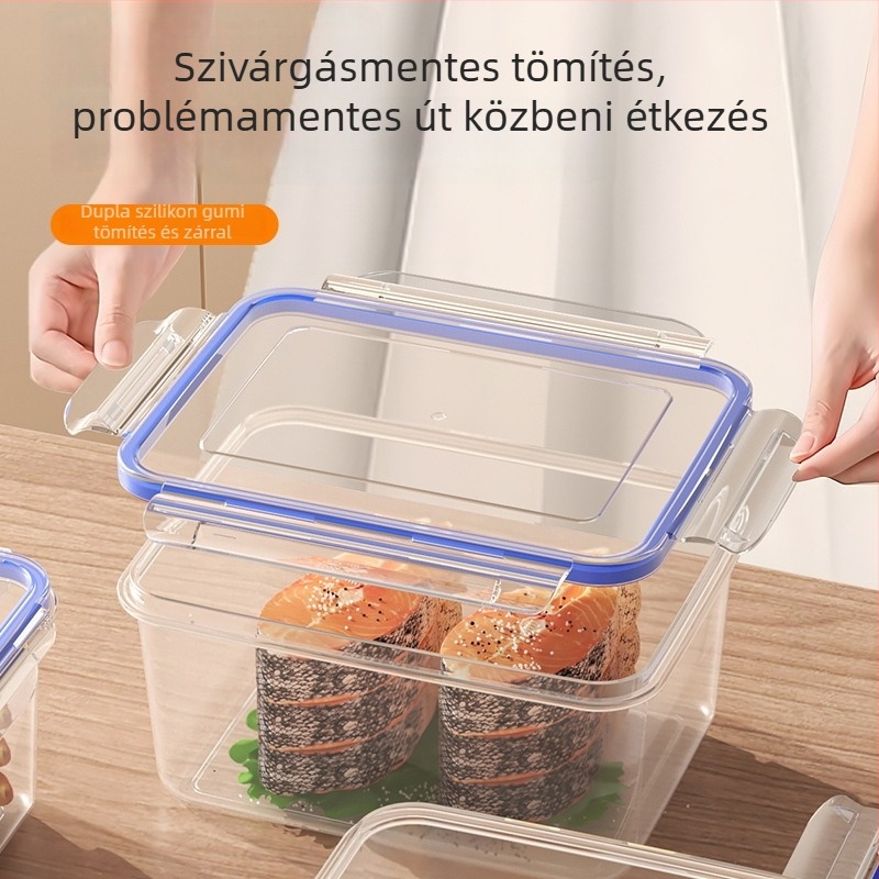Élelmiszer-tároló doboz, PP műanyag, magas átláthatóság, légmentesen zárható, mikróhullámú sütőben használható, kapacitás 501–800 ml