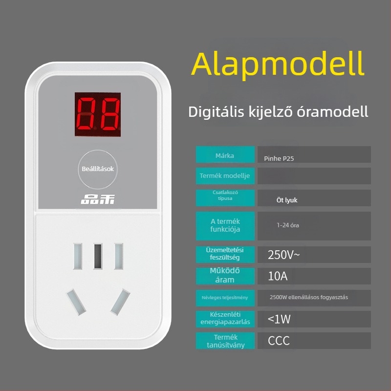 Pinhe CCC-tanúsítványú okos időzítő dugaszoló aljzat, visszaszámlálásos kikapcsolás és túláram elleni védelem EV és telefon töltéséhez