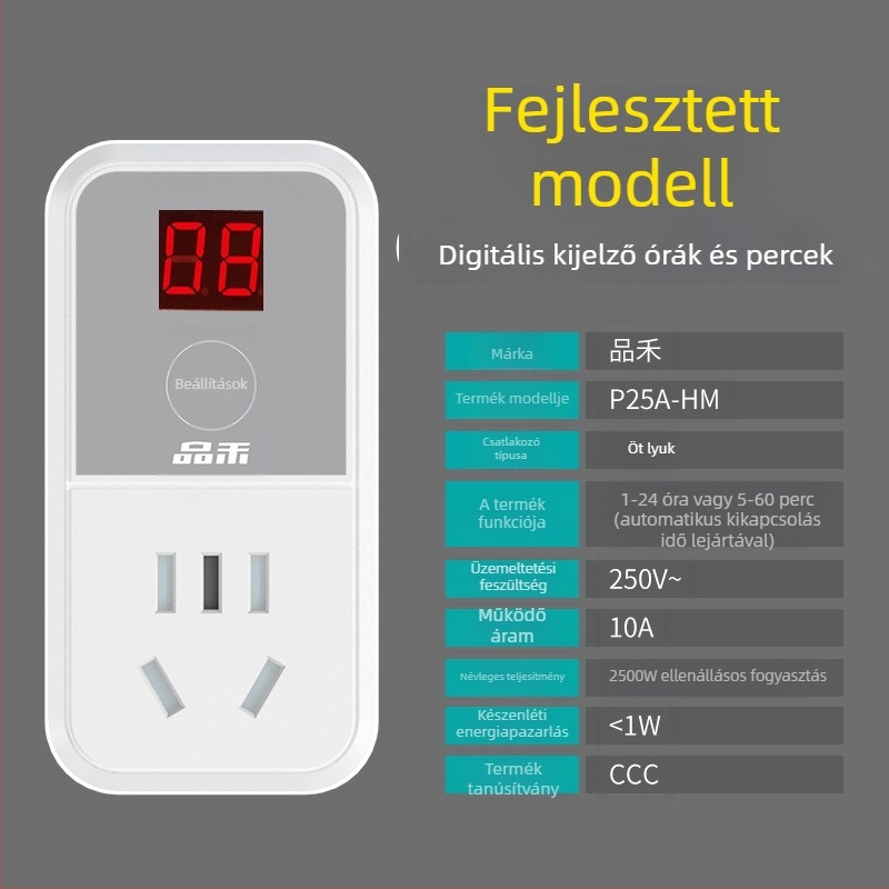 Pinhe CCC-tanúsítványú okos időzítő dugaszoló aljzat, visszaszámlálásos kikapcsolás és túláram elleni védelem EV és telefon töltéséhez