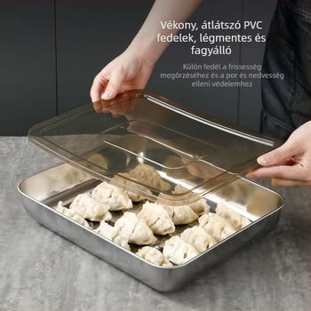 Rozsdamentes acél gombóctálca – kínai stílus, élelmiszer-biztonsági tárolás, logó nyomtatás egyedi igény szerint, testreszabott feldolgozás