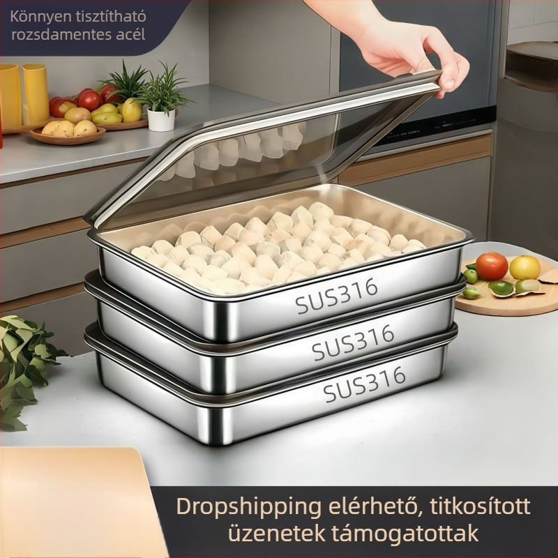 Rozsdamentes acél gombóctálca – kínai stílus, élelmiszer-biztonsági tárolás, logó nyomtatás egyedi igény szerint, testreszabott feldolgozás