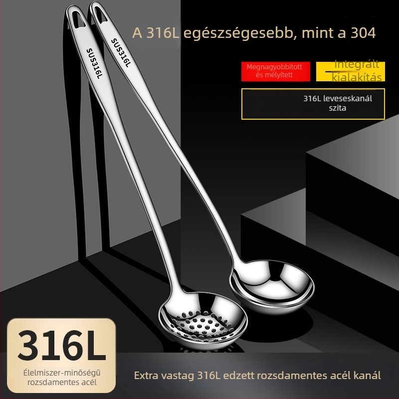 Hosszú nyelű leveskanál készlet, élelmiszer-minőségű rozsdamentes acél 304/316, olaj-elválasztó és szivárgásmentes, hőálló