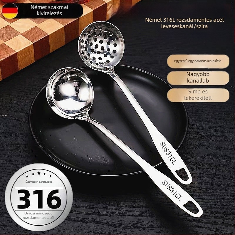 Hosszú nyelű leveskanál készlet, élelmiszer-minőségű rozsdamentes acél 304/316, olaj-elválasztó és szivárgásmentes, hőálló