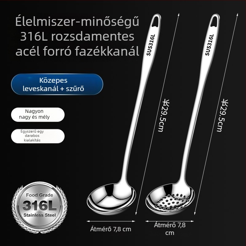 Hosszú nyelű leveskanál készlet, élelmiszer-minőségű rozsdamentes acél 304/316, olaj-elválasztó és szivárgásmentes, hőálló