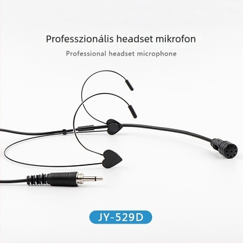 Fejre rögzített, vezetékes mikrofon fejhallgatóval, Junyin JY-529D; frekvenciasáv 20 Hz–20 kHz; SNR ≥75 dB; kábelhossz 1 m; névleges teljesítmény 5 W