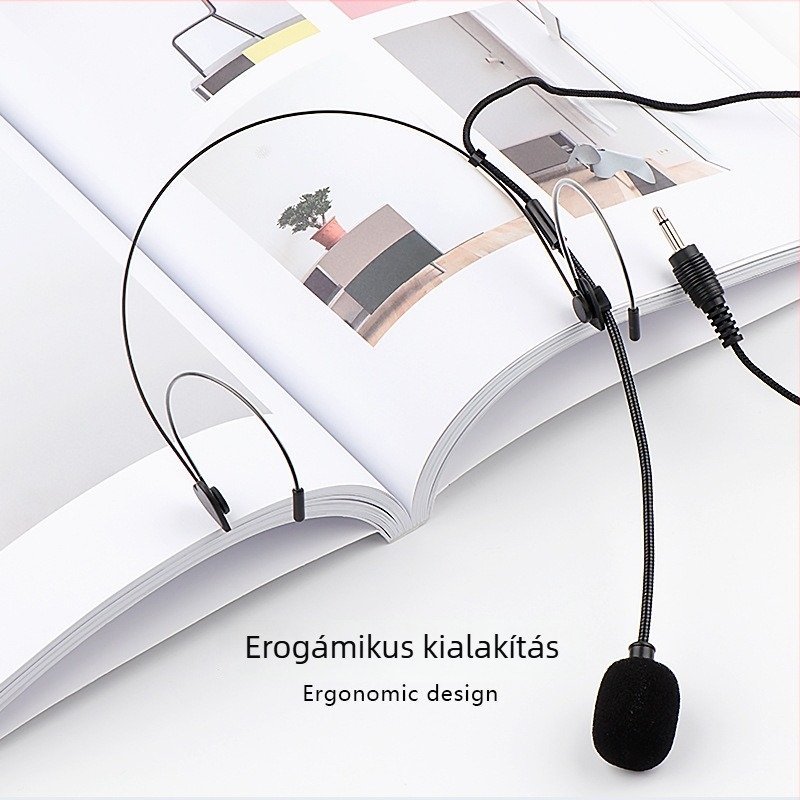 Fejre rögzített, vezetékes mikrofon fejhallgatóval, Junyin JY-529D; frekvenciasáv 20 Hz–20 kHz; SNR ≥75 dB; kábelhossz 1 m; névleges teljesítmény 5 W