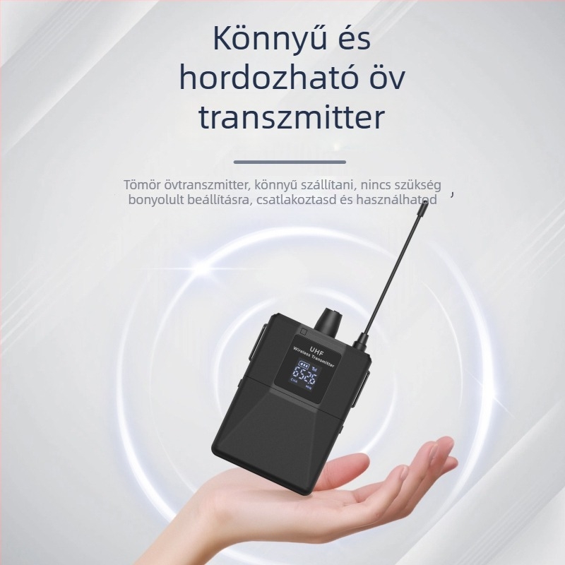 Lapel mikrofon kardioid, UHF 600-950MHz, cserélhető 300-500mAh akkumulátor, üzemidő 1-3 óra