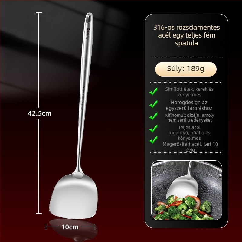 Hiaini 316 rozsdamentes acél konyhai spatula készlet hosszú fogantyúval és nagy leveskanállal – magas hőmérséklet-állóság, logónyomtatás elérhető