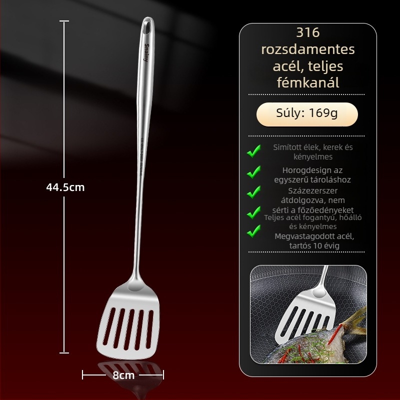 Hiaini 316 rozsdamentes acél konyhai spatula készlet hosszú fogantyúval és nagy leveskanállal – magas hőmérséklet-állóság, logónyomtatás elérhető