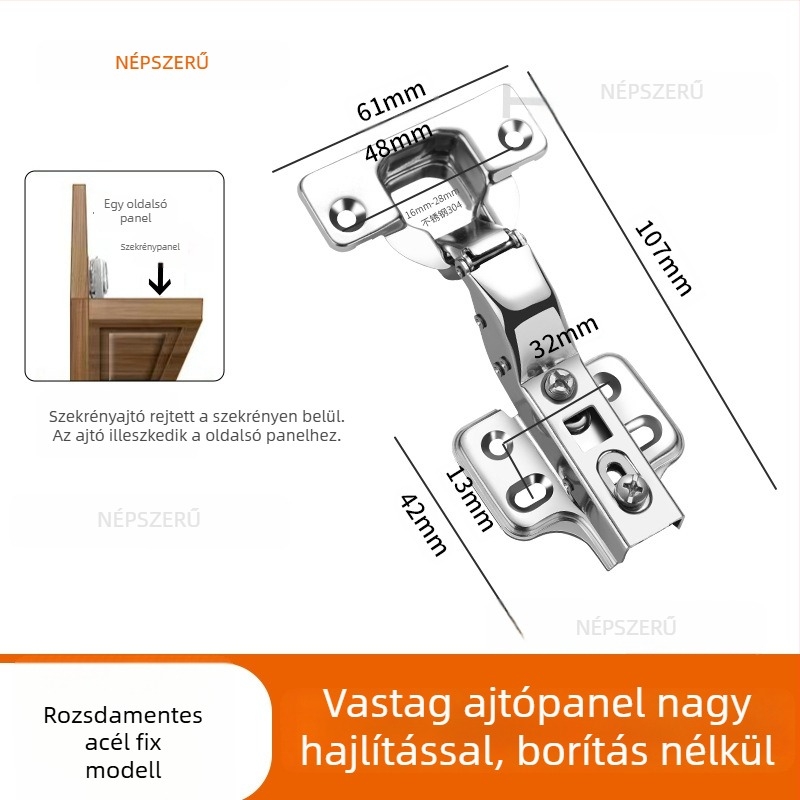 HITE szekrényajtó pánt, rozsdamentes acél, hidraulikus csillapítás, eltávolítható