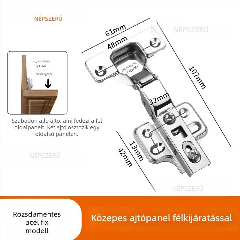 HITE szekrényajtó pánt, rozsdamentes acél, hidraulikus csillapítás, eltávolítható