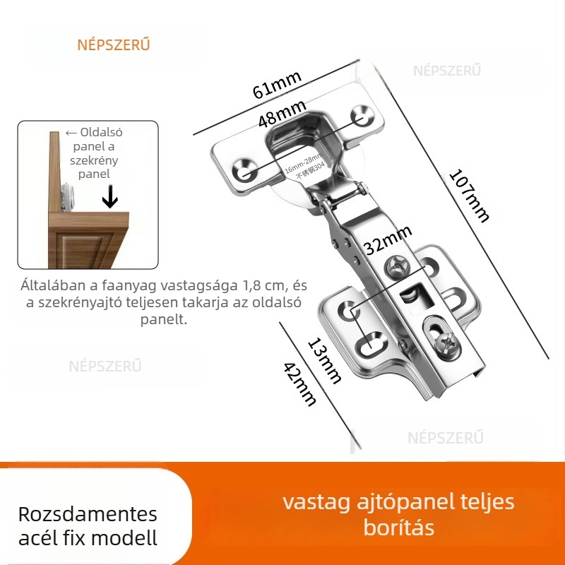 HITE szekrényajtó pánt, rozsdamentes acél, hidraulikus csillapítás, eltávolítható