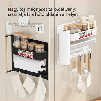 Mágneses hűtőszekrény tároló, fúrás nélkül, falra szerelhető, levehető konyhai szervező