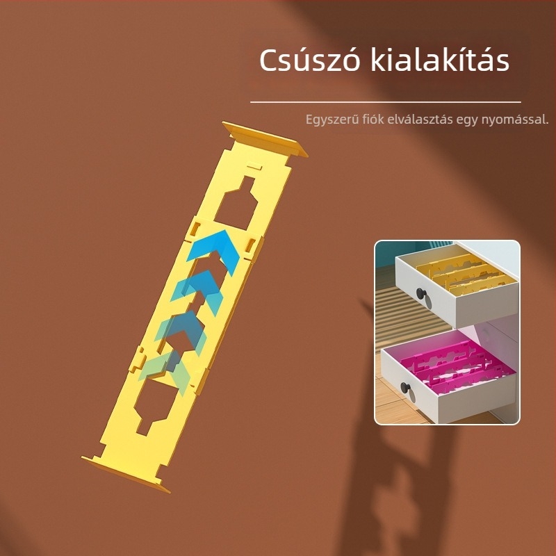 Kinyújtható fiókelválasztó panel szekrényhez – vízszintes és függőleges kettős használat, PP anyag, 1 réteg, asztali szerelés