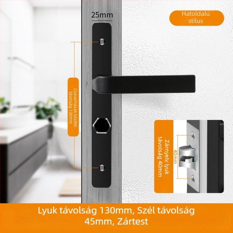 Ajtózár fogantyú – modell Narrow side door lock, anyag: alumínium és vas, típus: fogantyúzár, alkalmazás: WC, stílus: modern minimalista