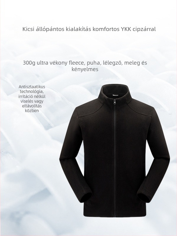 Polár dzseki kardigán kapucni nélküli, belső fleece bélés, téli–őszi szezonhoz