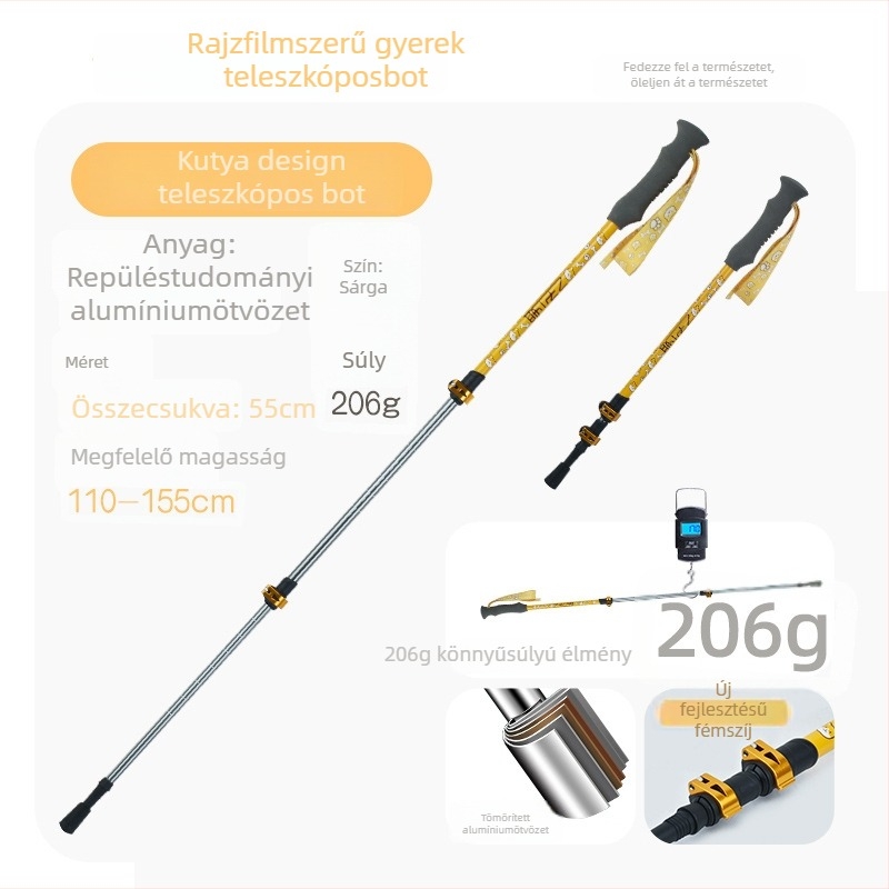 Gyerekeknek szánt túrabot, alumíniumötvözet, 170 g, 3 részes, külső zárómechanizmus, egyenes markolat