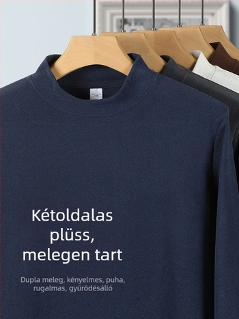 Férfi karcsúsított hosszú ujjú póló fleece-béléssel, kerek nyakkal