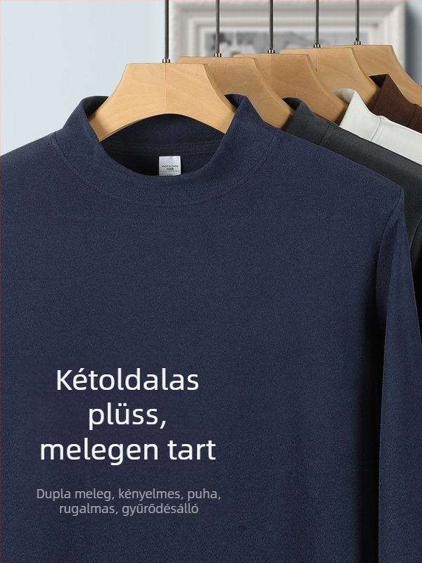 Férfi karcsúsított hosszú ujjú póló fleece-béléssel, kerek nyakkal
