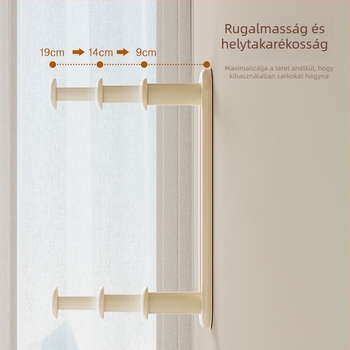 Kinyúló ruhatartó tároló keret falra – lyukasztás nélküli, ABS, 2 réteg, vákuumos rögzítés
