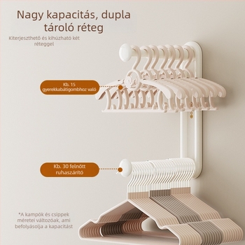 Kinyúló ruhatartó tároló keret falra – lyukasztás nélküli, ABS, 2 réteg, vákuumos rögzítés